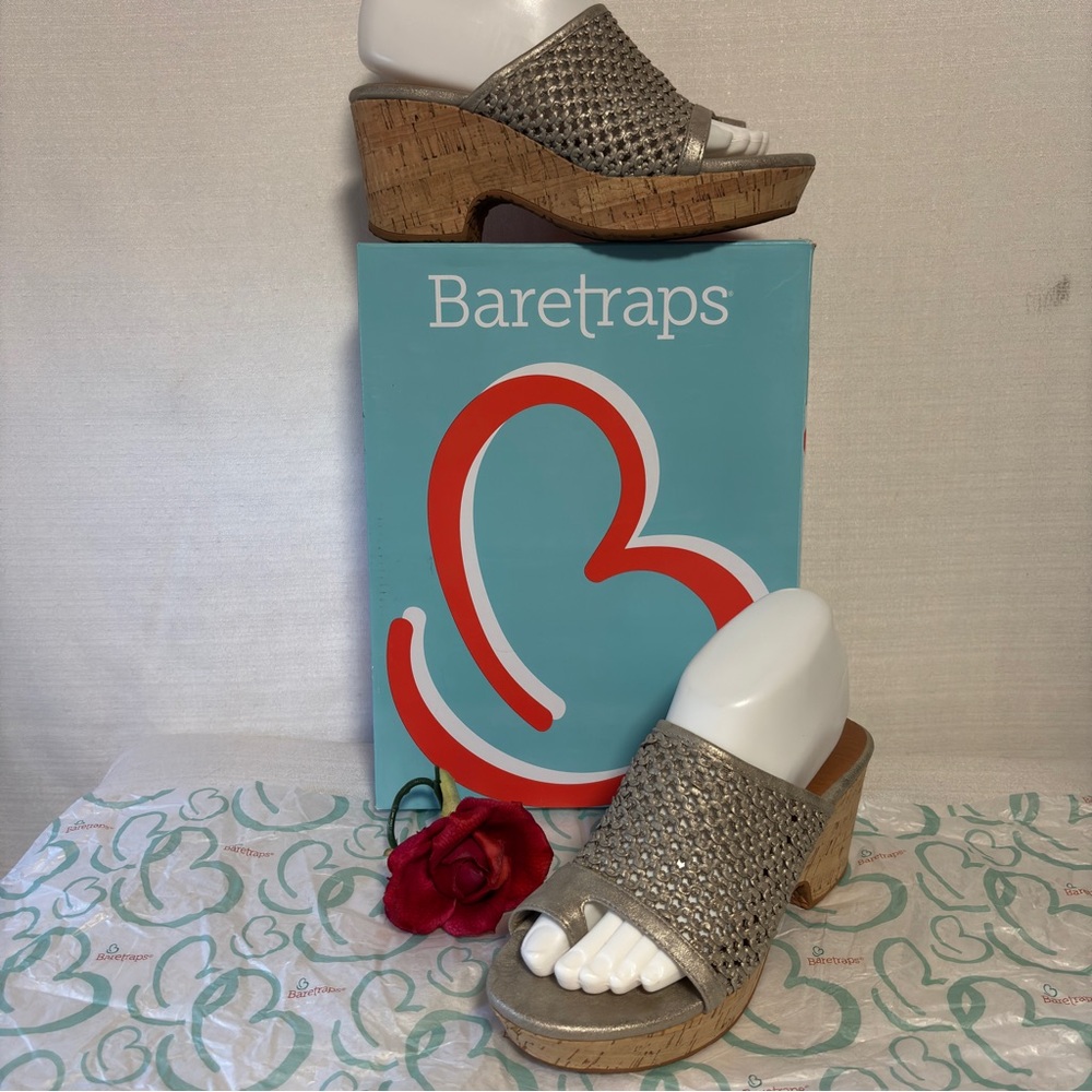 Baretraps Bethie Women's 7M tan cork wedge sandal slides slip on lightweight NWT